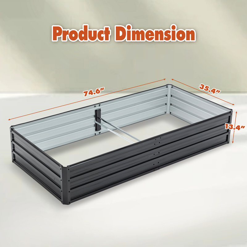 Metal Raised Garden Bed Outdoor Reinforced Galvanized Rustproof Colored Steel Planter Boxes, 13.4" H x 74.6" W x 35.4" D