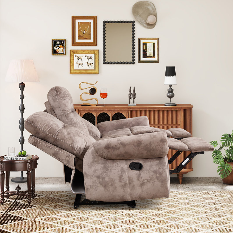 Canapé inclinable manuel en microfibre de 85,43 po de largeur avec leviers latéraux doubles et garniture cloutée