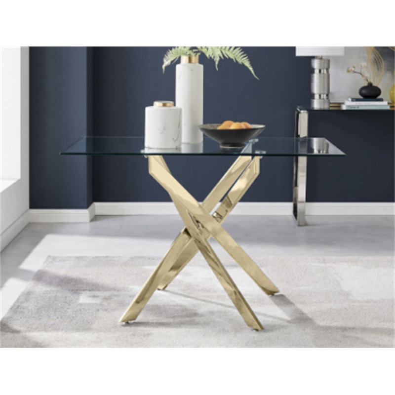 Modern Rectangular Glass Table, Transparent / Golden
