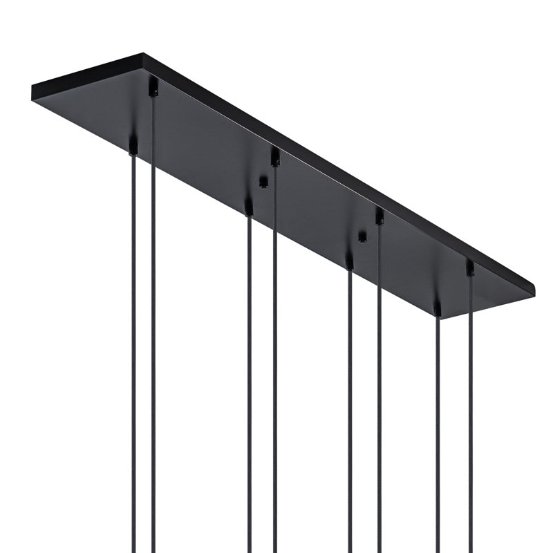 8-Light Melon Shaped Glass Pendant Light, Matte Black
