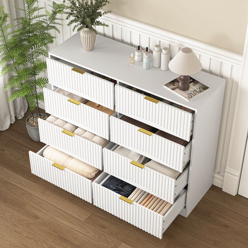 Commodes décoratives avec 8 tiroirs et poignées en métal, Blanc