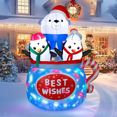 Christmas Inflatables Decorations With Colorful Light, 6FT Inflatable Polar Bear & Penguins In Best Wishes Cup, Blow Up Outdoor Decorations For Xmas H -  The Holiday Aisle®, AA59432E2AE340ABA2D53E5676E7AB7A