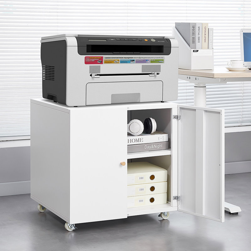 Mobile Printer Tables For Small Spaces With Door Adjustable Shelf File Cabinet, White