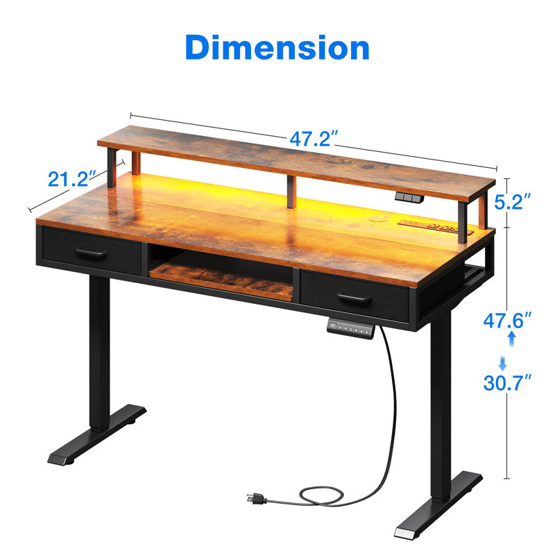 Yaelin Adjustable Metal Base Standing Desk with Power Outlet