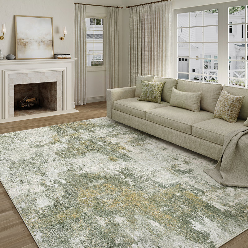 Tapis lavable abstrait moderne avec envers antidérapant laun laun, Rectangle 8 pi x 10 pi