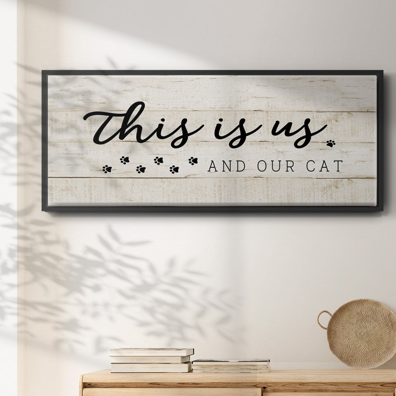 Us and Our Cat- Framed Canvas, 8" H x 20" W