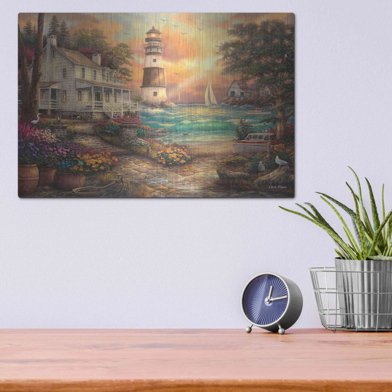 Breakwater Bay «Cottage» by the Sea »par Chuck Pinson, art mural en métal, H 12 po x l 16 po