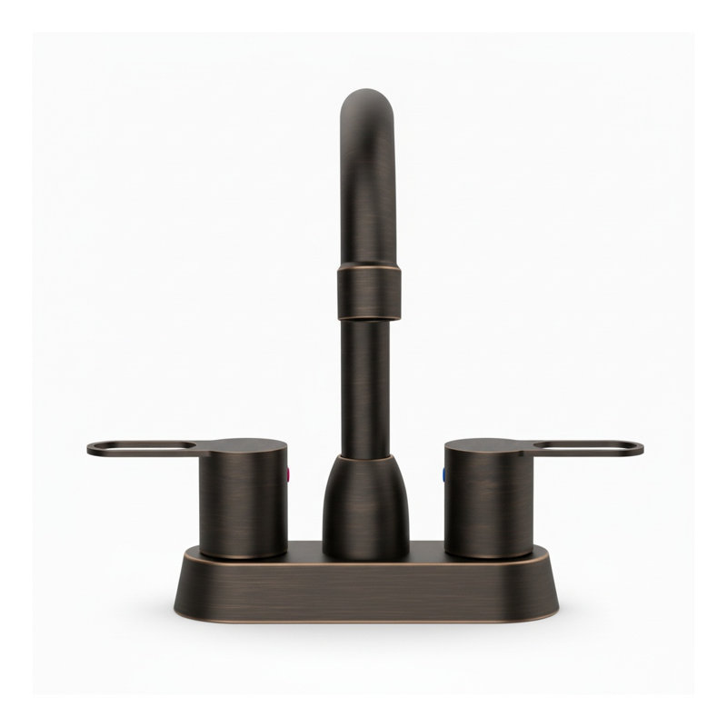 Robinet de lavabo de salle de bain à deux poignées bronze huilé et crème, luminaire central en métal