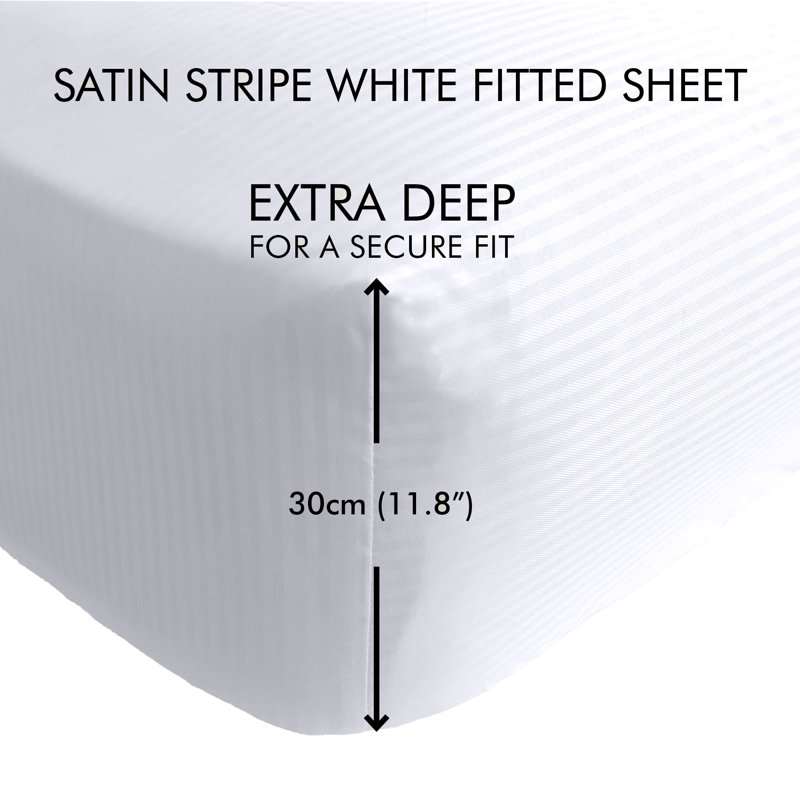 Satin Stripe 300 Thread Count Fitted Sheet, Single (3'), White