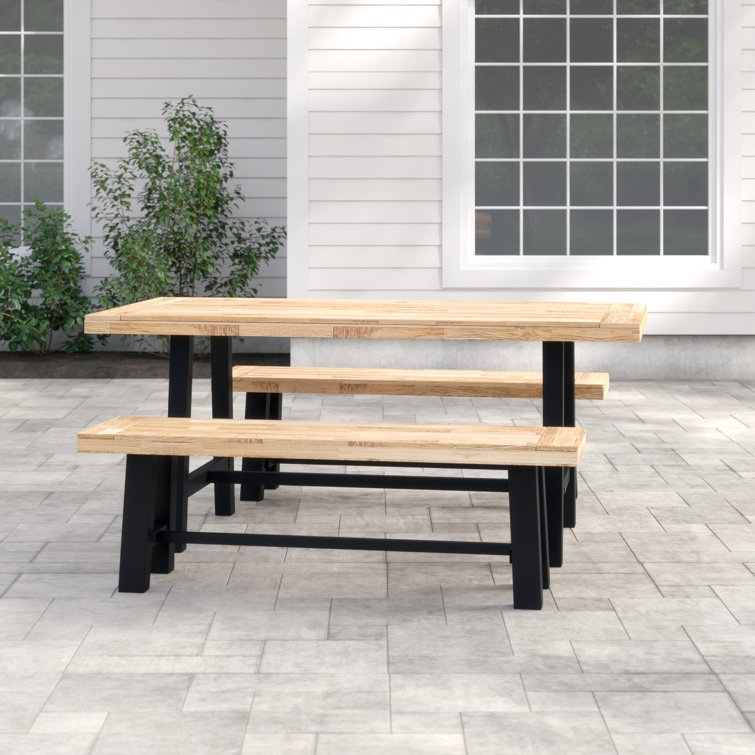 2 - Person Acacia Wood Patio Dining Set with Rectangular Table