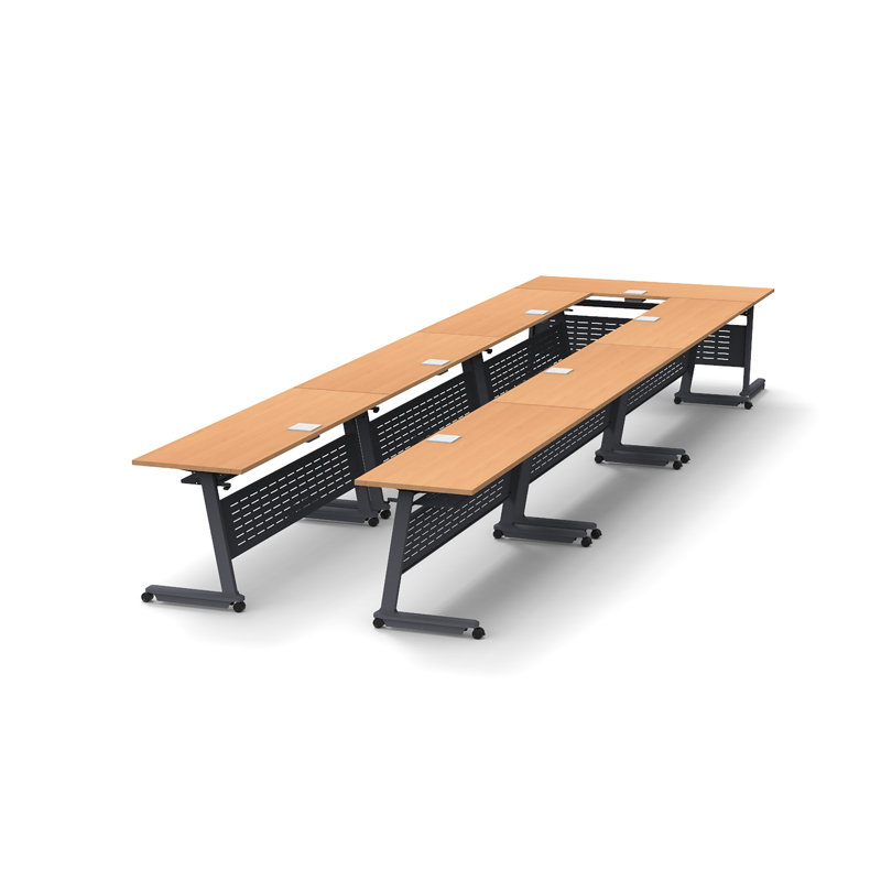 Tables Training Meeting Seminar Classroom 7Pc Beech Folding Industrial Caster Z-Base. Tables Connect.  Modesty Panel, Shelf, Power+Usb Outlet. Fold+Nest For Storage (Seating Not Included).