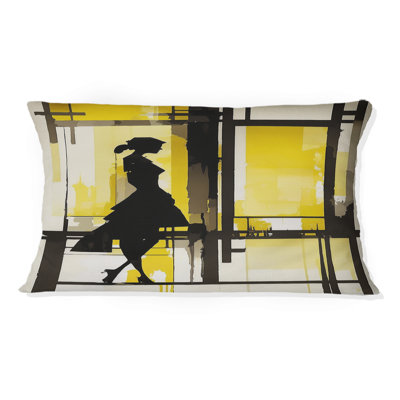 Silhouette en jaune et noir - Coussin décoratif à imprimé abstrait femme