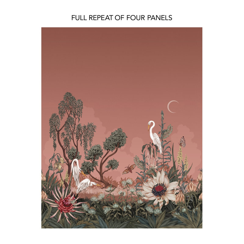 Night Heron Mural | Pre-pasted / Mural - 96" x 124", Carnelian