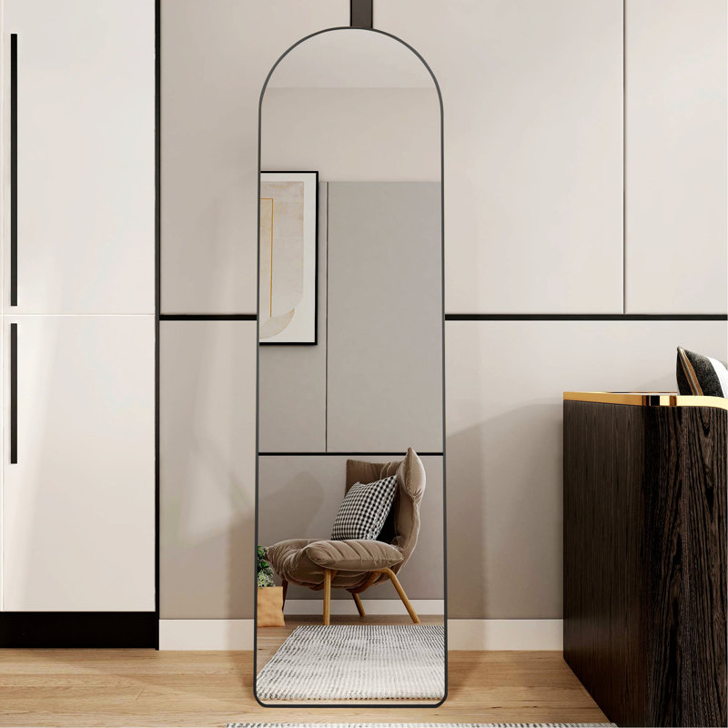 Miroir pleine grandeur fixé au sol avec cadre en alliage d'aluminium arqué pour la salle de bain