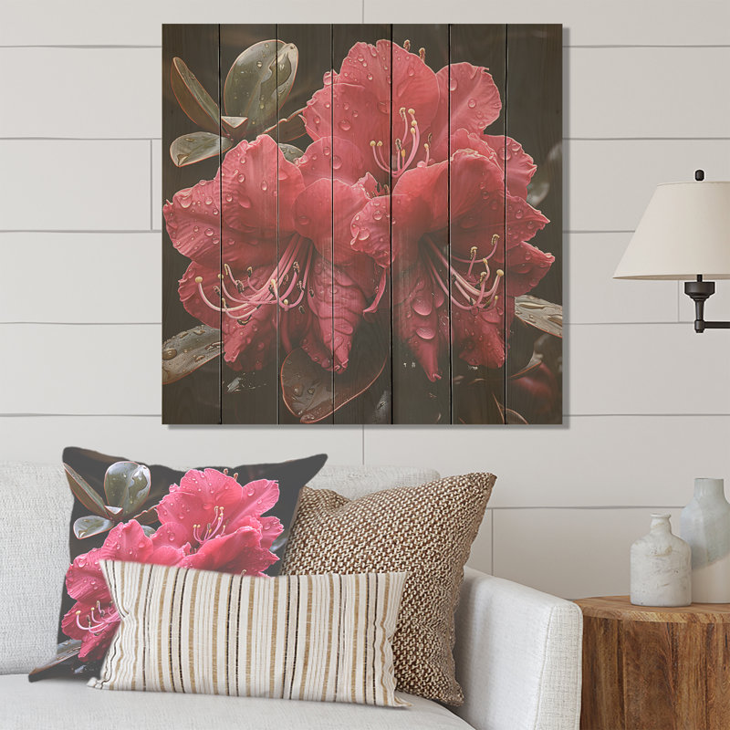 Singular Beauty of Pink Rhododendrons - Rhododendron sur bois, H 36 po x l 36 po