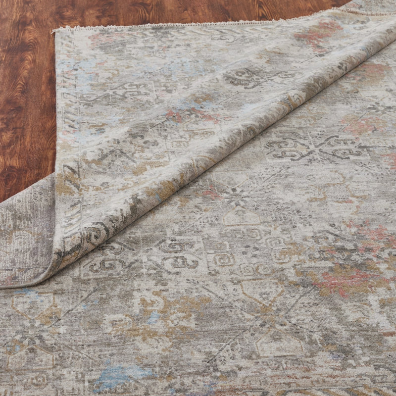 Tapis noué à la main Kyya Garden Smoke, Rectangle 9 pi x 12 pi