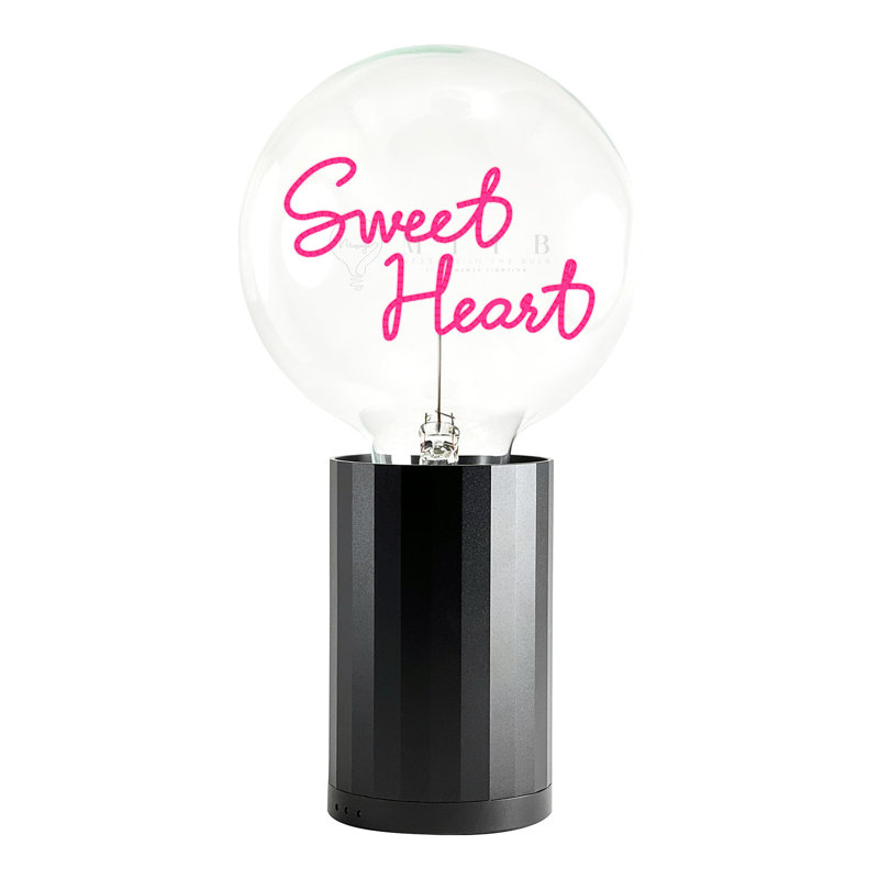 Ampoule SWEET HEART rouge avec base Lampe de table PORTABLE noir