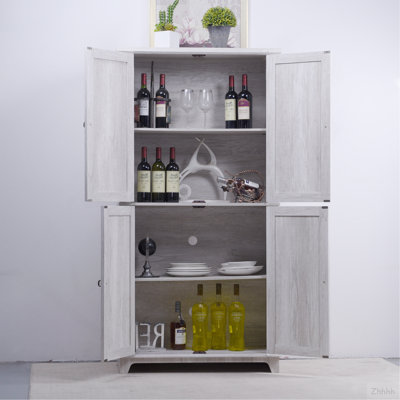 Armoire de rangement 67 portes H 67,4 po à 4 portes en miroir pour coin, entrée, salon, chambre à coucher, cuisine avec tablettes réglables de couleur gris clair, vitrine, bibliothèque