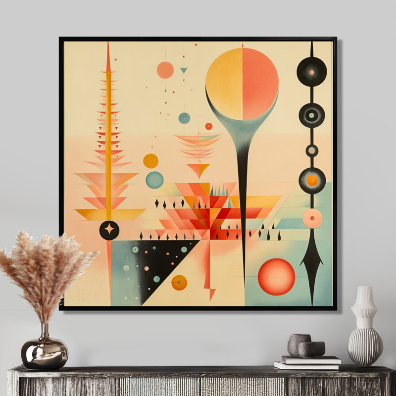 «Retro Balance», reproduction d'art géométrique murale rétro japonaise, Cadre flottant noir, H 36 po x l 36 po