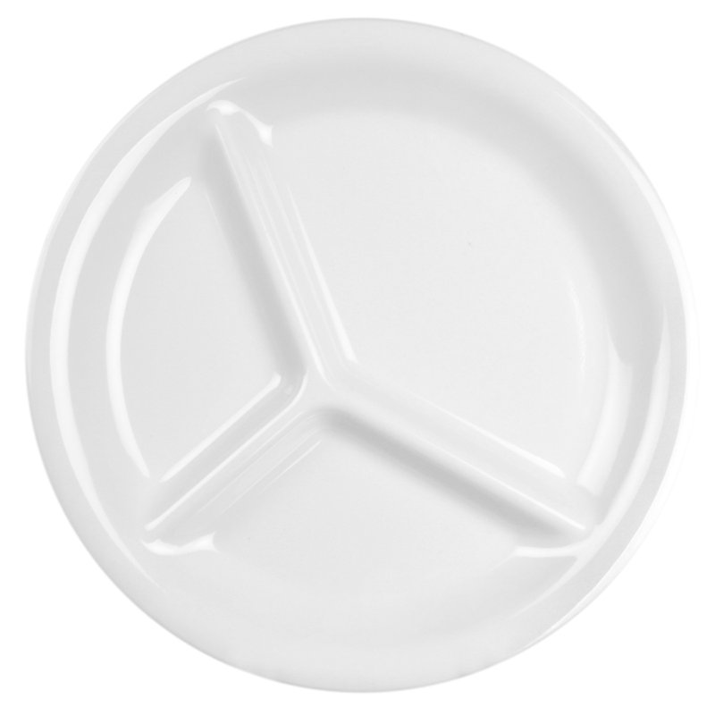 Assiette plate en mélamine à trois compartiments 10,25 po, Blanc