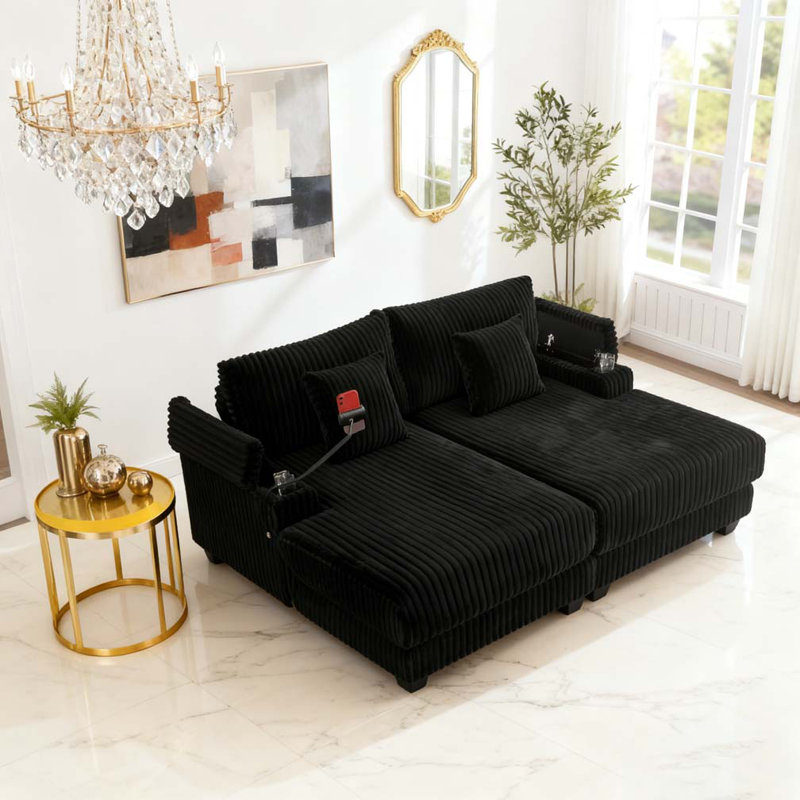 Canapé moderne avec méridienne 75,5 po, Noir
