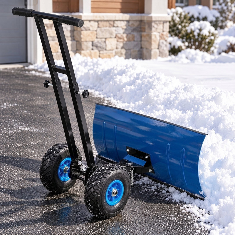 Outil de déneigement à deux roues - Poignée ergonomique et conception de lame polyvalente, Blue, 29" W x 16.75" H