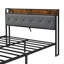 Structure de très grand lit avec éclairage à DEL, tête de lit avec rangement, roulettes à 2 tiroirs, chargement, gris, sans sommier, installation rapide, décoration de chambre à coucher moderne, métal durable, assemblage silencieux et éclairé,-118511749