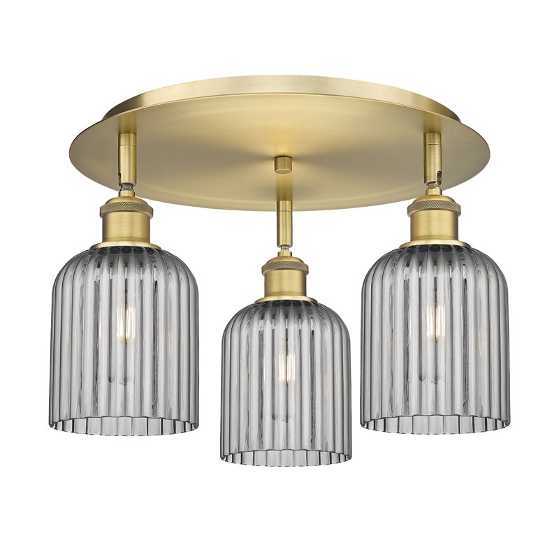 Ballston - Trig - 3 Light 17" Flush Mount, Brushed Brass, Light Smoke