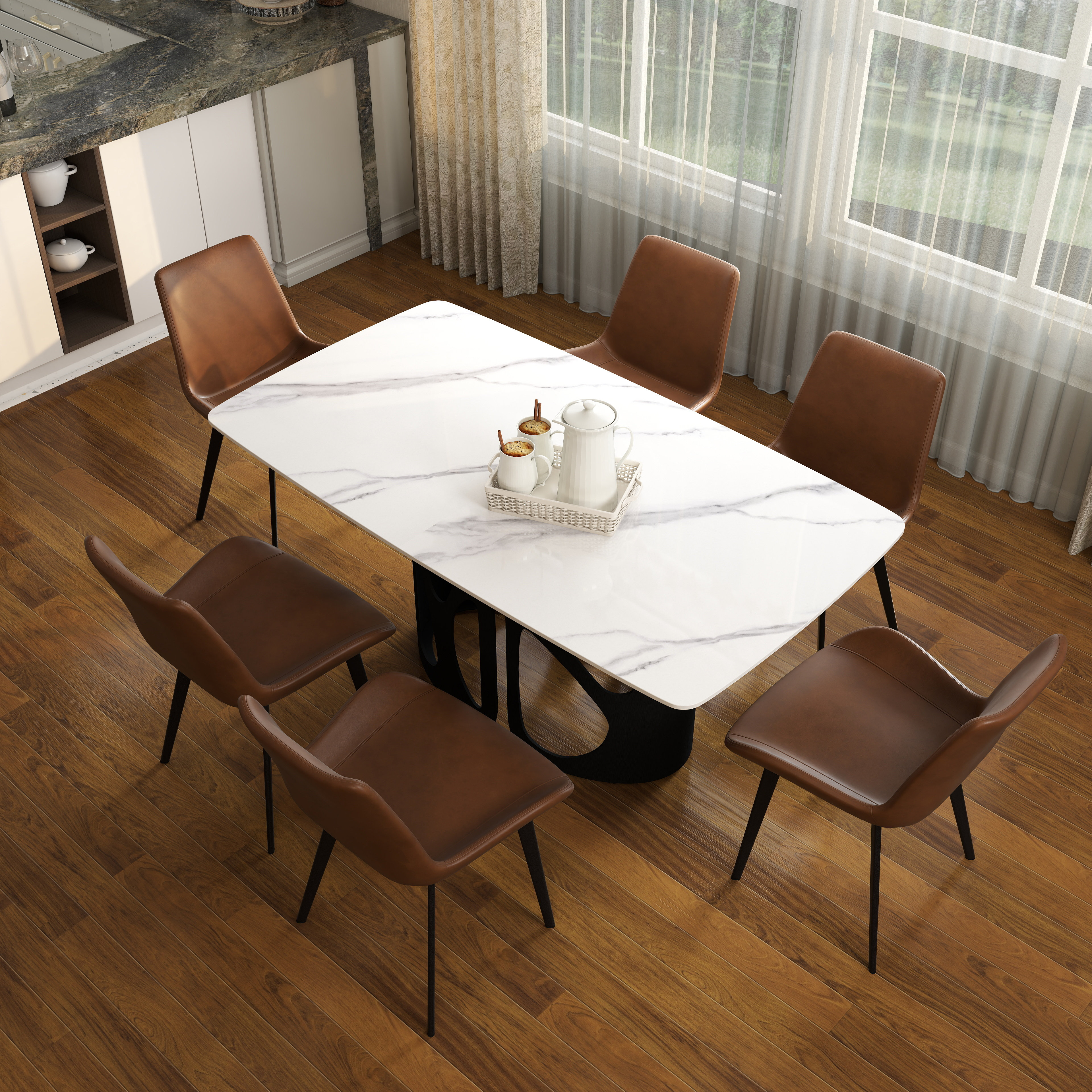 Orren Ellis 6 - Person Sintered Stone Top Pedestal Dining Set | Wayfair