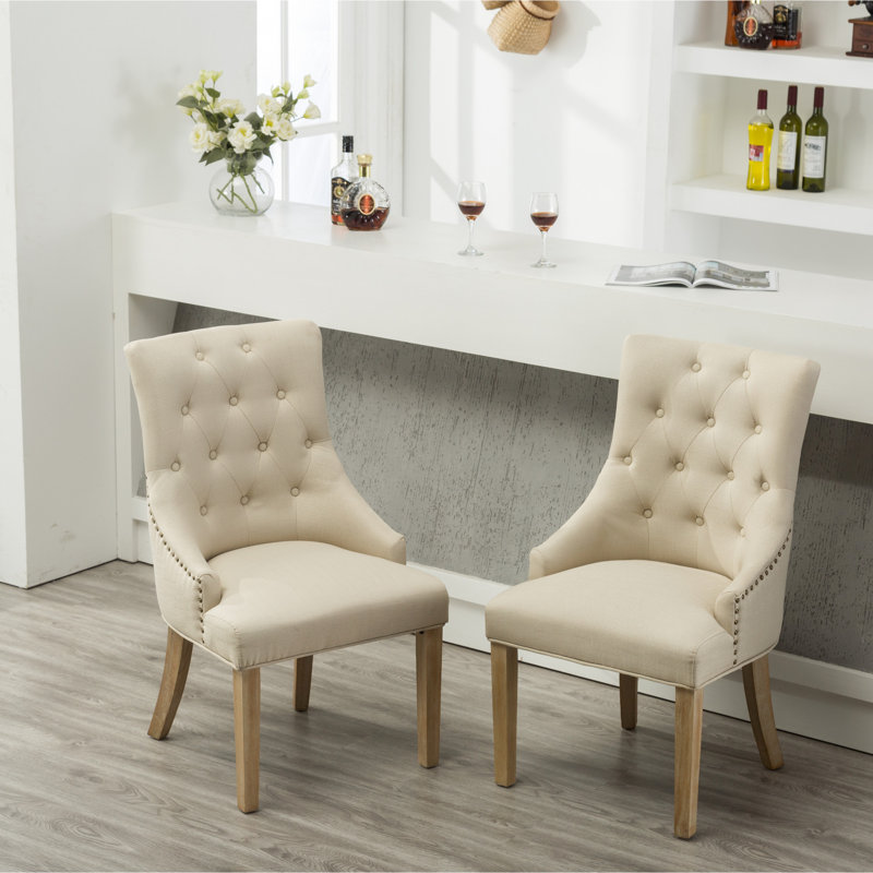 Chaises d'hôtesses à boutons en bois massif (2) - Style à oreilles avec garniture cloutée captivante 2 têtes capitonnées et élégantes