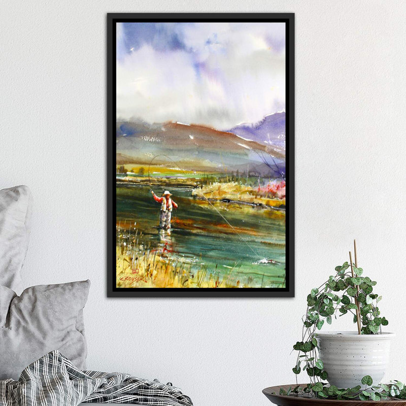 «Pêche II», reproduction d'art encadrée, H 18 po x l 26 po x P 1,5 po, Cadre noir vieilli