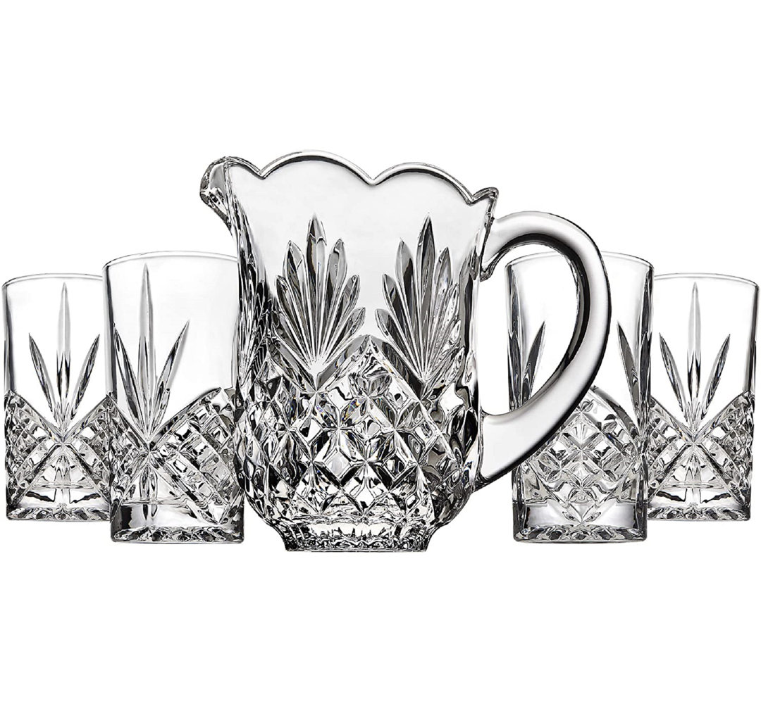 Dublin Crystal 5 Piece Pitcher 46oz & Highball Glass 12oz Set Godinger Silver Art Co