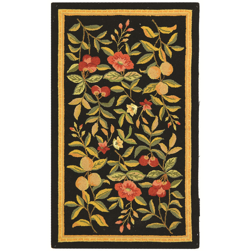 Kinchen Hand Hooked Wool Pile Floral Rug, Rectangle 1'8" x 2'6"