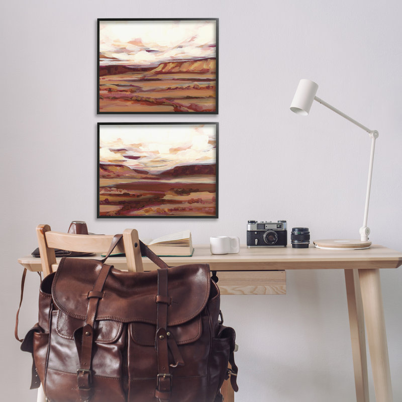 Mauve Mesa, paysage abstrait, ensemble de 2 giclées par Haley Knighten, Cadre noir, H 16 po x l 20 po