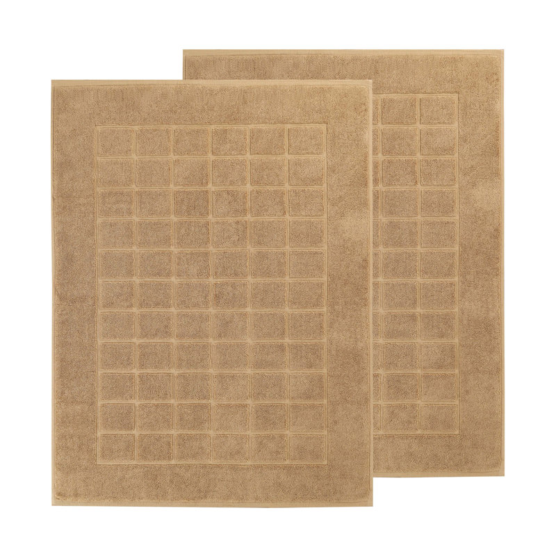 100% Cotton Thick & Absorbent Reversible Checkered Bath Mats - Set Of 2, Latte