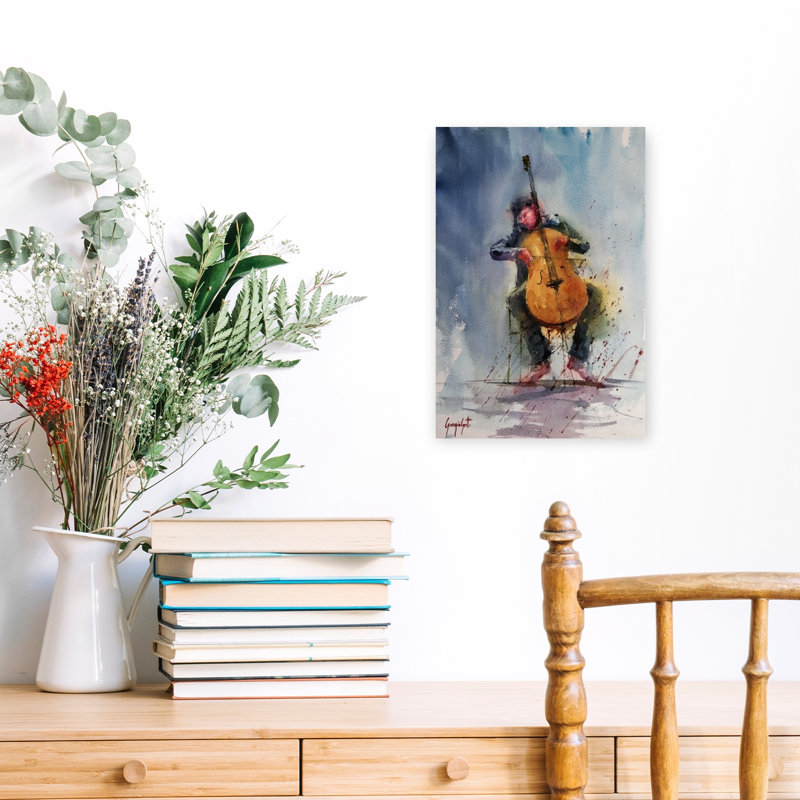 «Passionate Cello Player», reproduction d'art contemporain, 18" H x 12" W
