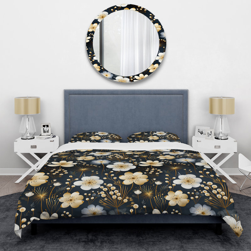 White And Black Magnolias Floral Pattern II - Ensemble de housse de couette à motif floral