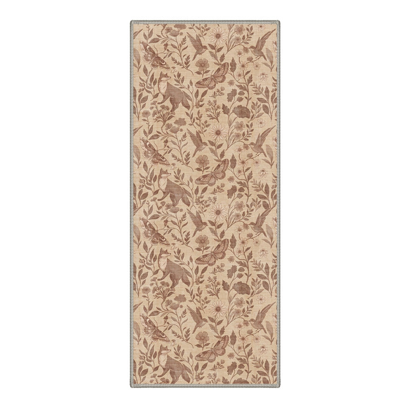 Woodfell Rustic Machine Washable Beige / Brown Indoor Area Rug with Non-Slip Backing, Runner 2'6" x 8'