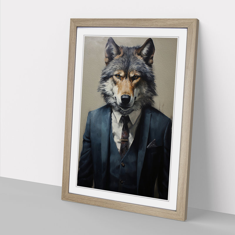 XYZ-FRM-V1223-1701 Wolf Painting - Single Picture Frame Print on Wood, 46cm H x 34cm W x 2cm D, Oak