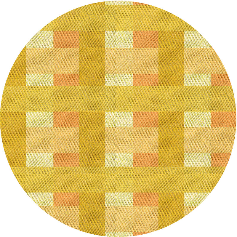 Tapis géométrique en laine jaune, Rond 7 pi