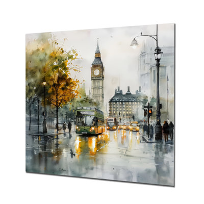 «Rainy Views of Big Ben In London I», art mural en métal Cityscapes, City London