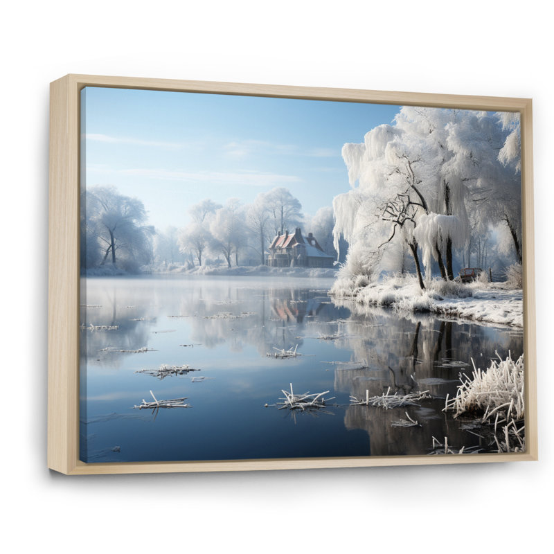 Paysage d'hiver Frozen Pond I, Cadre naturel flottant, H 24 po x l 32 po x P 1 po