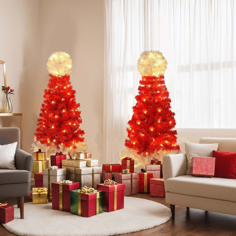 Arbre de Noël artificiel régulier (double) avec aiguilles rouges et blanches