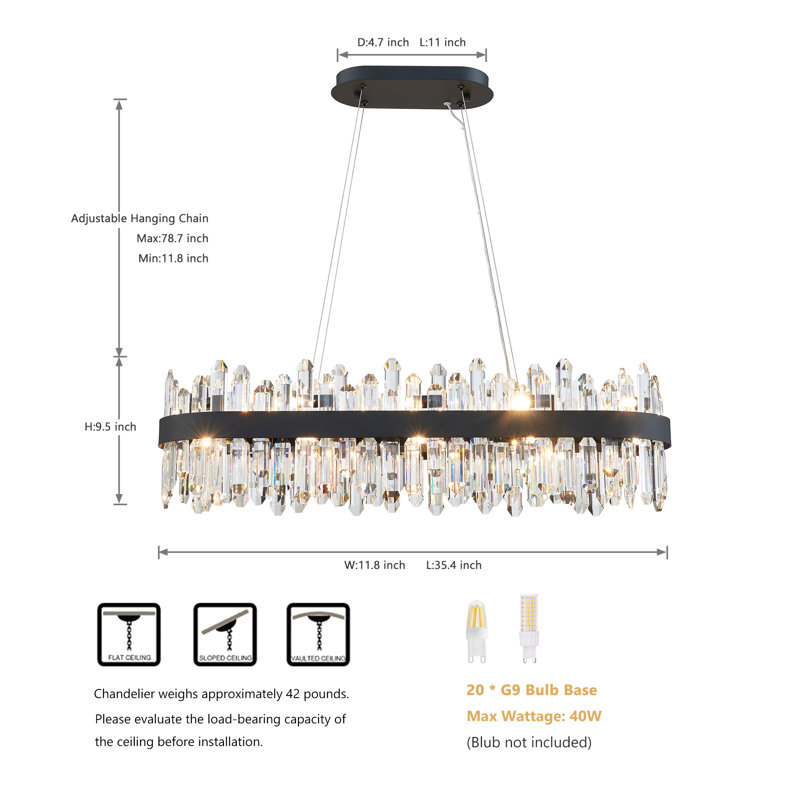 Polaris 20 - Light Dimmable Square / Rectangle Chandelier, Black