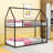 Twin Over Twin Metal House Bunk Bed With Convertible Ladder And Guardrails-1659597985