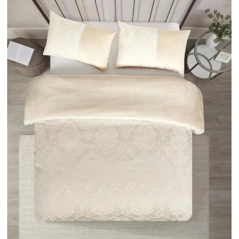 Bedding, King Duvet Cover + 2 Standard Pillowcases, Cream Damask
