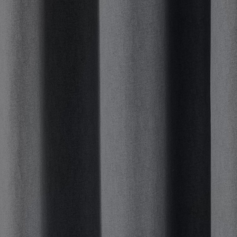 Cotton Blend Semi Plain Eyelet Curtain Pair, Width 168 x Drop 137 cm, Charcoal