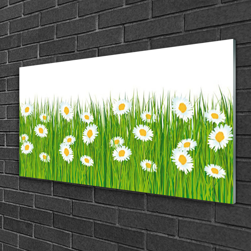 Nature Grass Daisies - No Frame Print on Glass