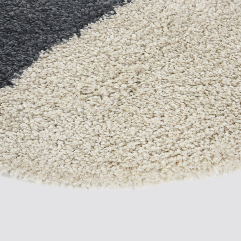 Round Gray and Off-White Synthetic Shag Kids Rug