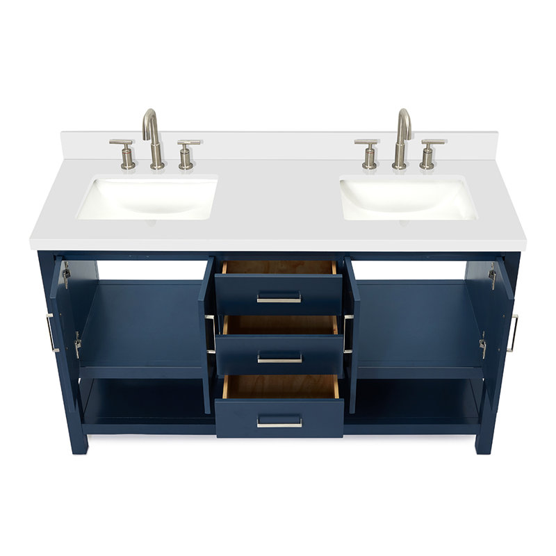 Magnolia Bath Vanity Oval Basin, Midnight Blue, White Quartz, Rectangle 
